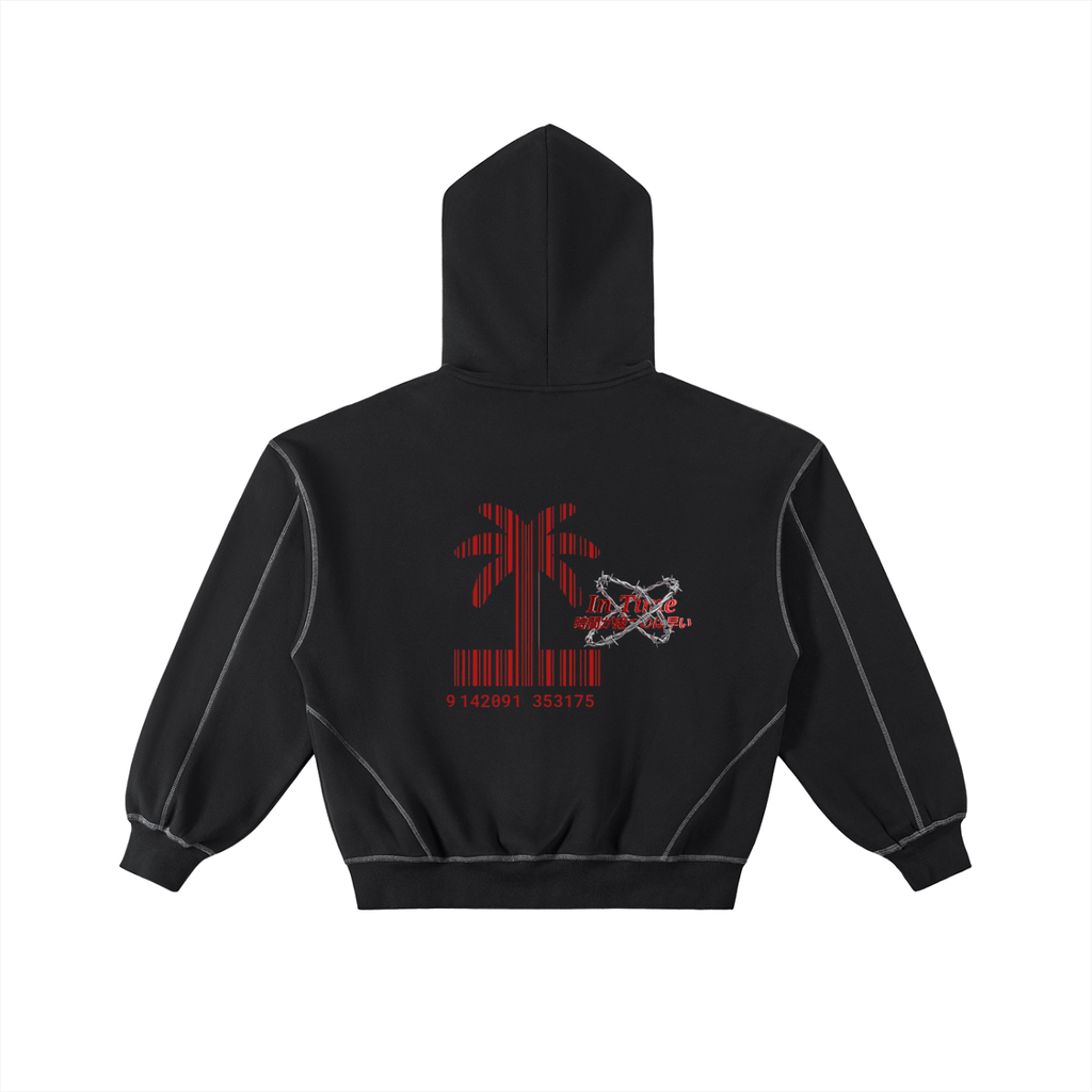 Contrast-Stitched Boxy Fleece Zip Hoodie