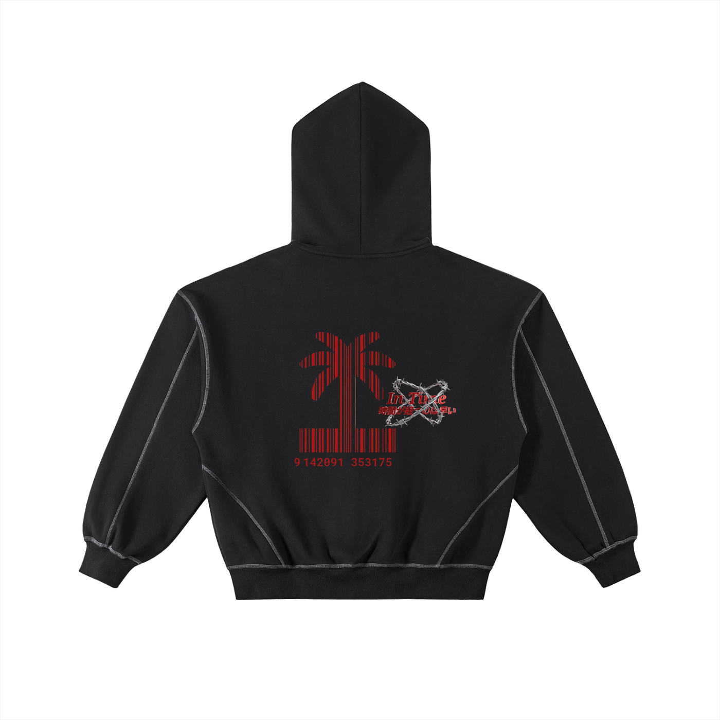 Contrast-Stitched Boxy Fleece Zip Hoodie