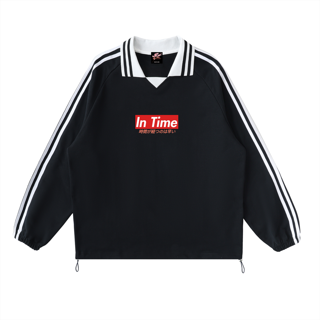 Contrast Striped Lapel Collar Sweatshirt