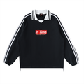 Contrast Striped Lapel Collar Sweatshirt