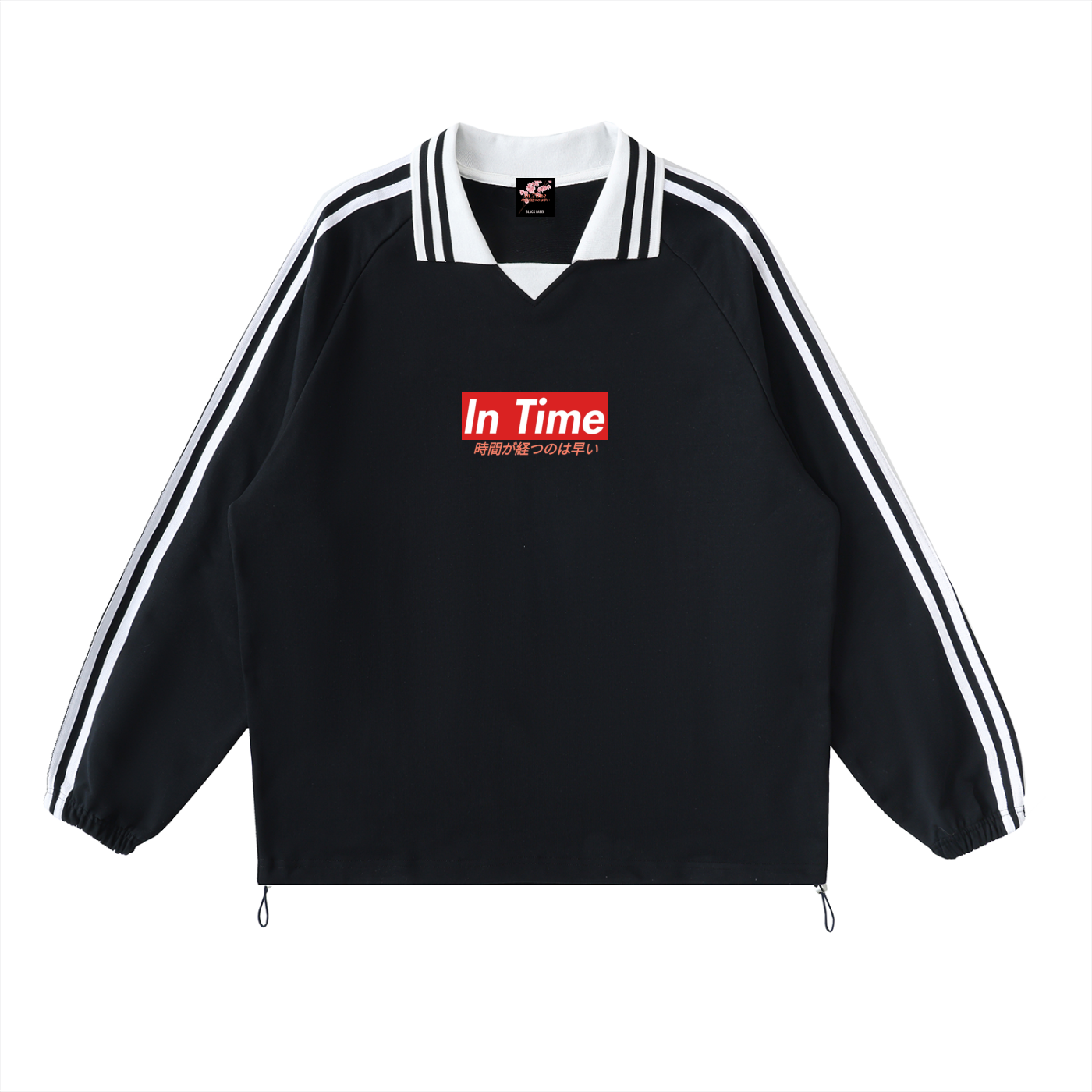 Contrast Striped Lapel Collar Sweatshirt