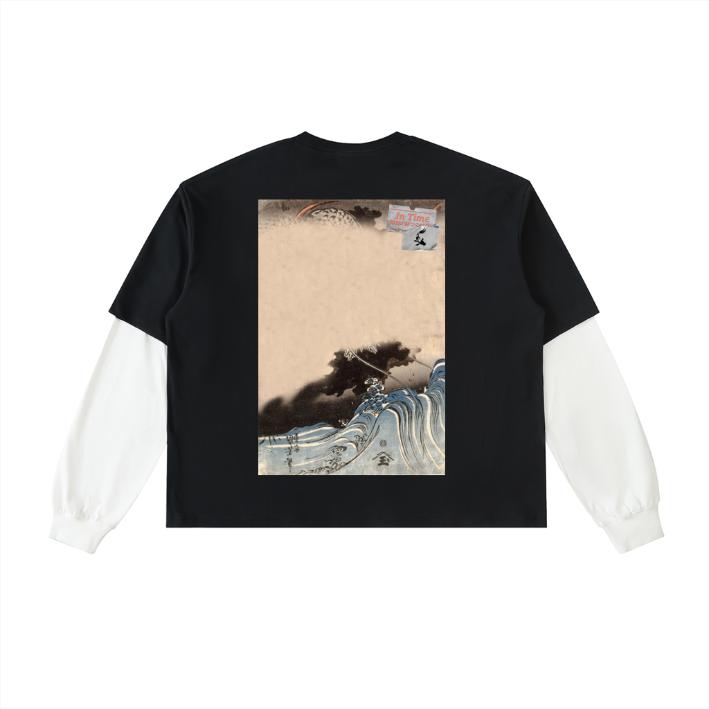 Layered Contrast Sleeve Cotton T-Shirt
