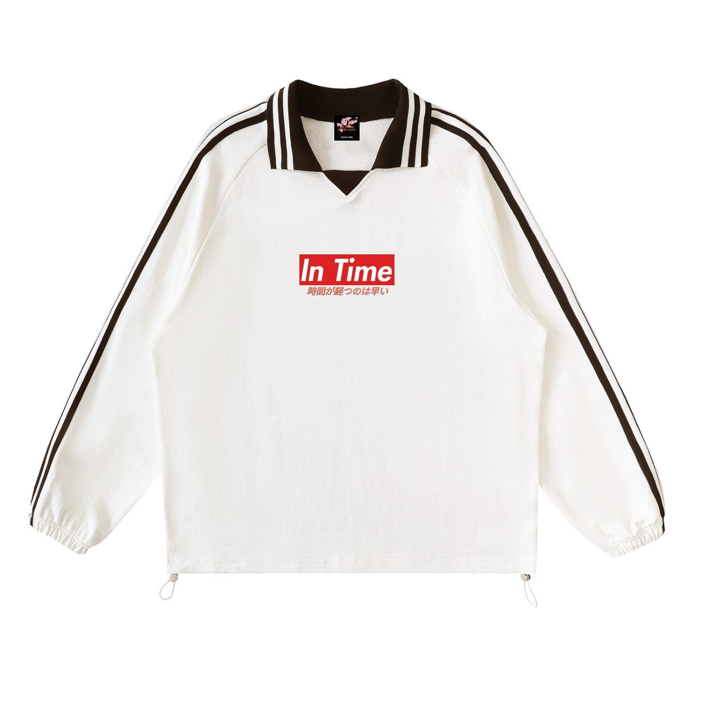 Contrast Striped Lapel Collar Sweatshirt