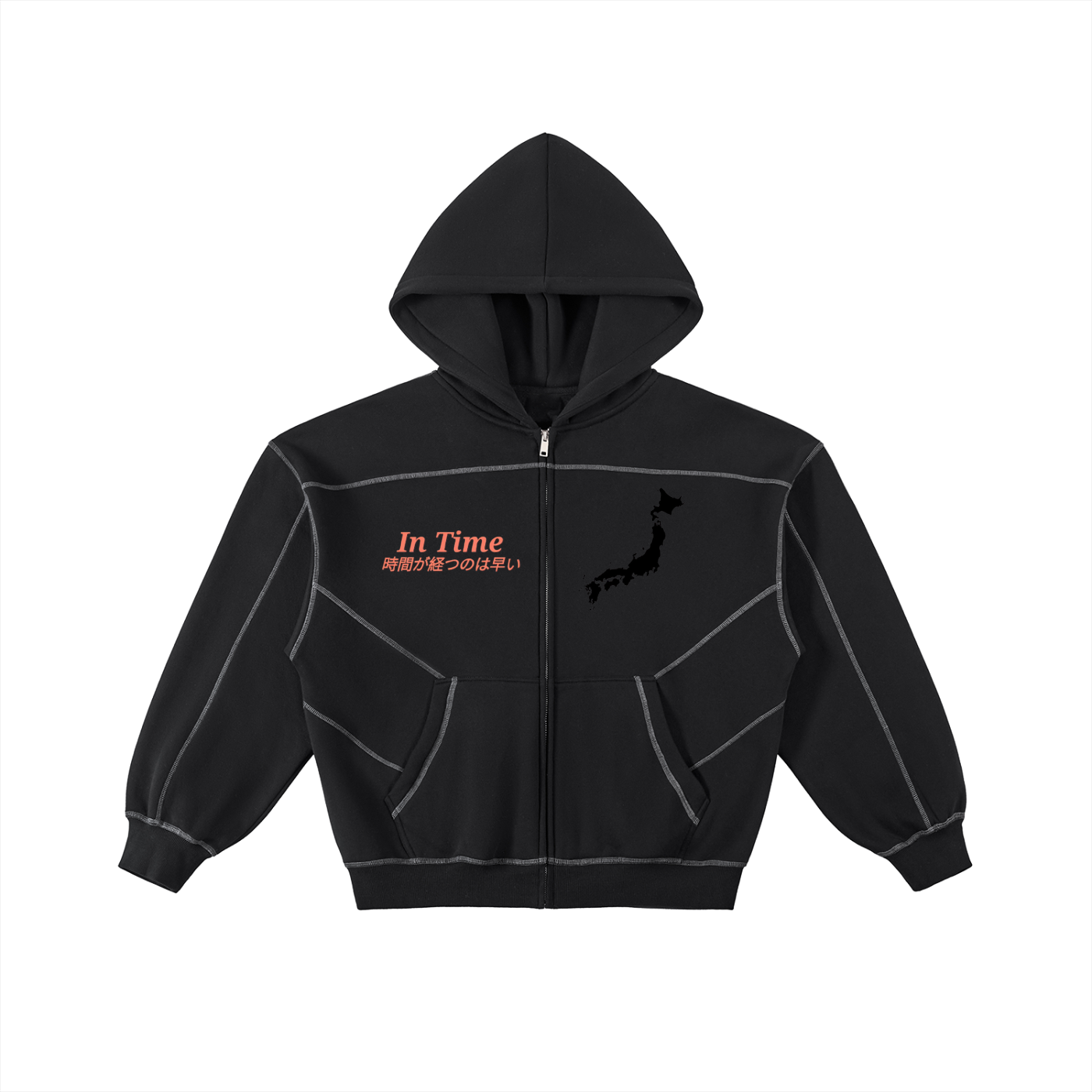 Contrast-Stitched Boxy Fleece Zip Hoodie