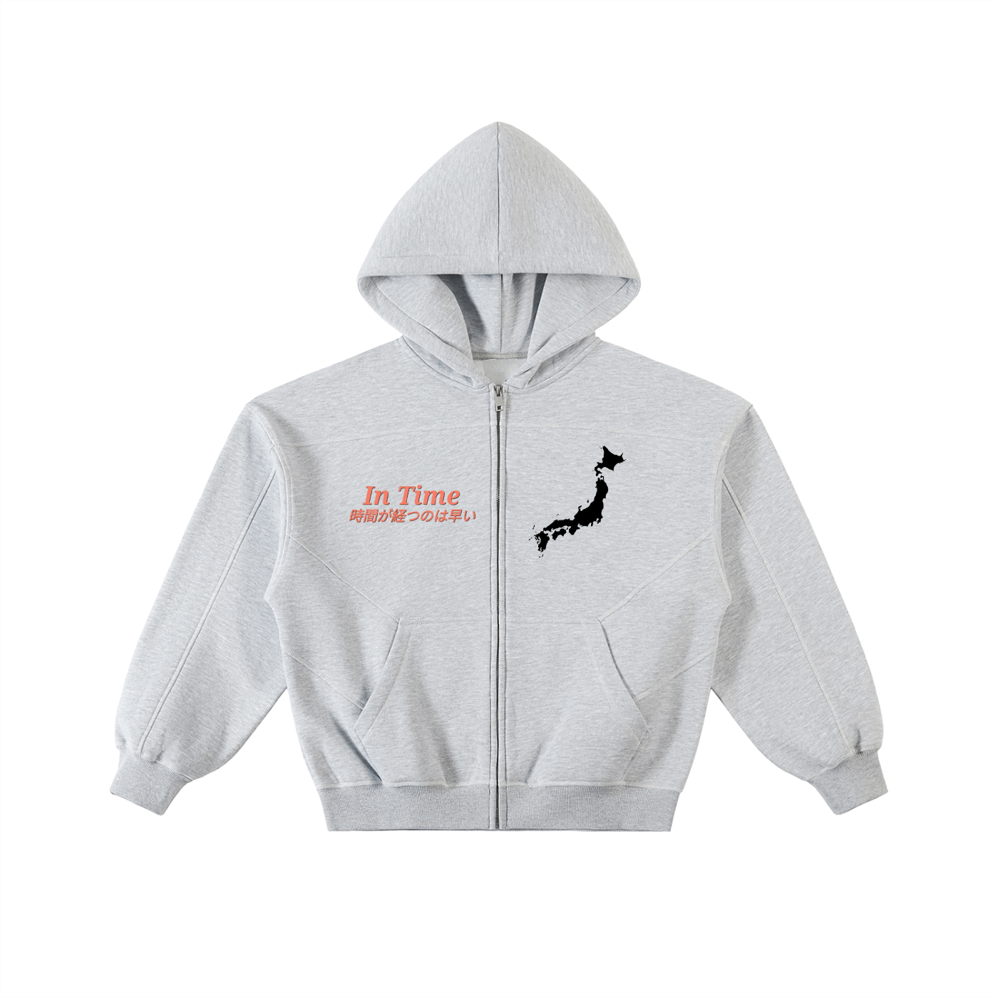 Contrast-Stitched Boxy Fleece Zip Hoodie