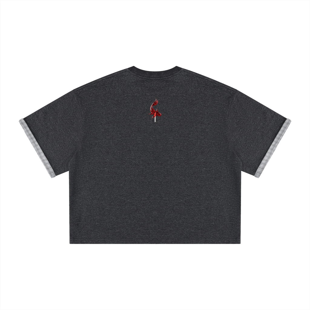 Unisex Boxy Plaid-Lined Double-Face T-Shirt