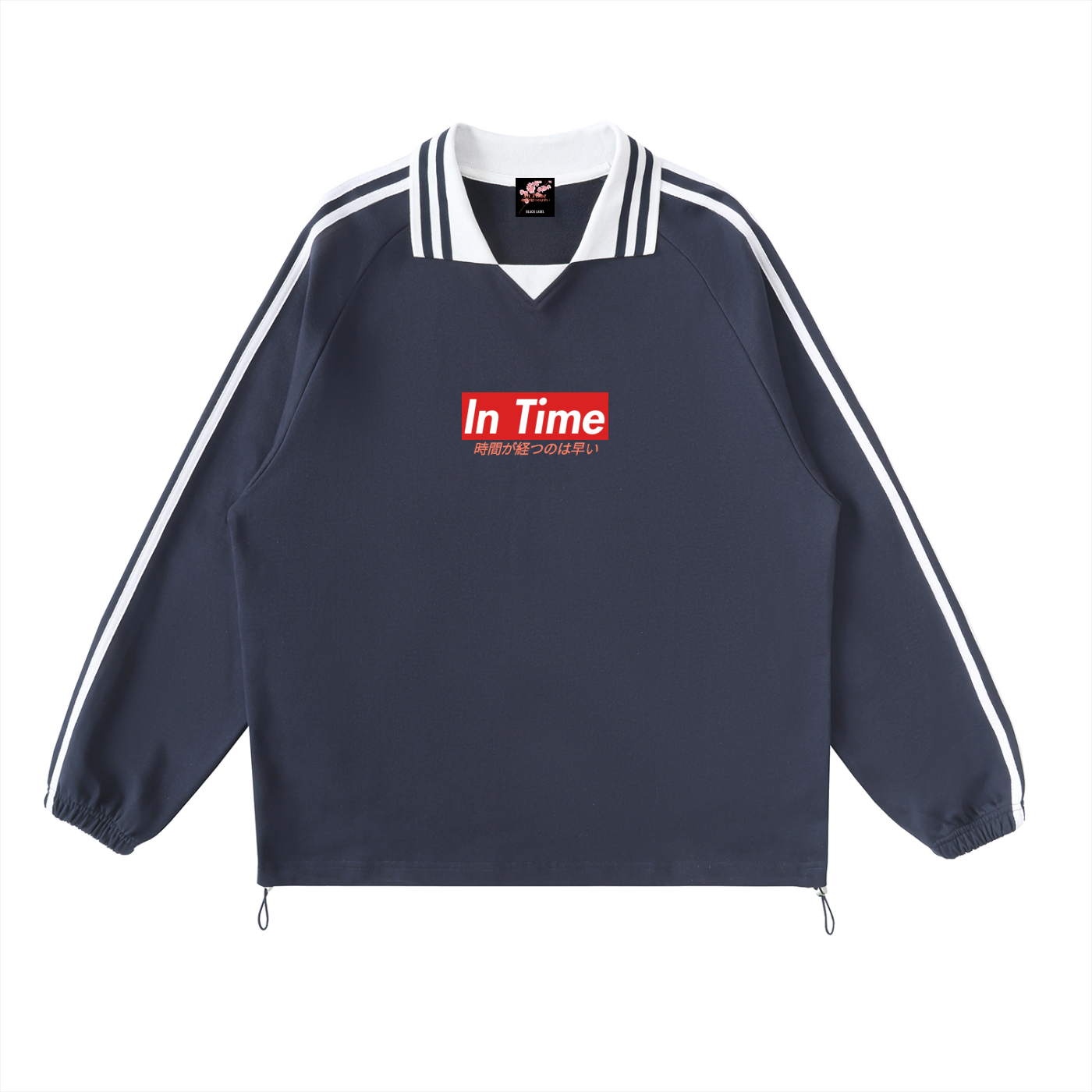Contrast Striped Lapel Collar Sweatshirt