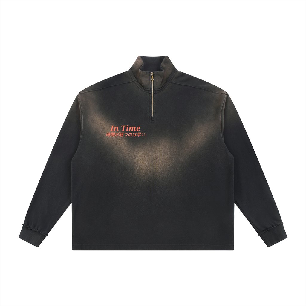 Sun Fade Raw Edge Quarter-Zip Sweatshirt