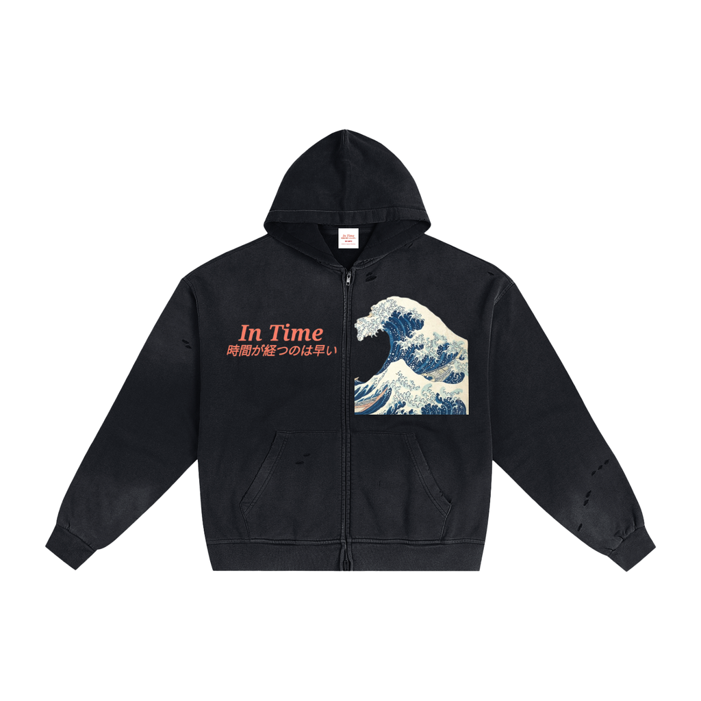 Hand-Frayed Sunfade Zip Hoodie