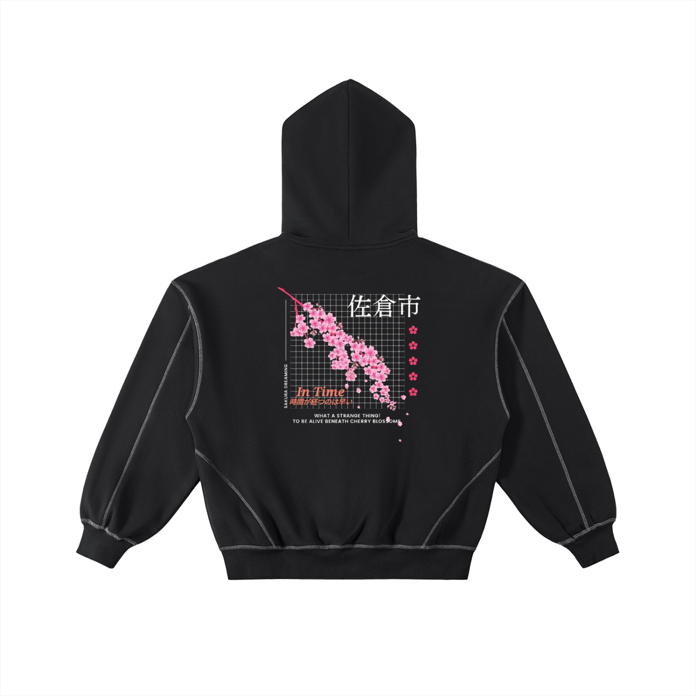 Contrast-Stitched Boxy Fleece Zip Hoodie