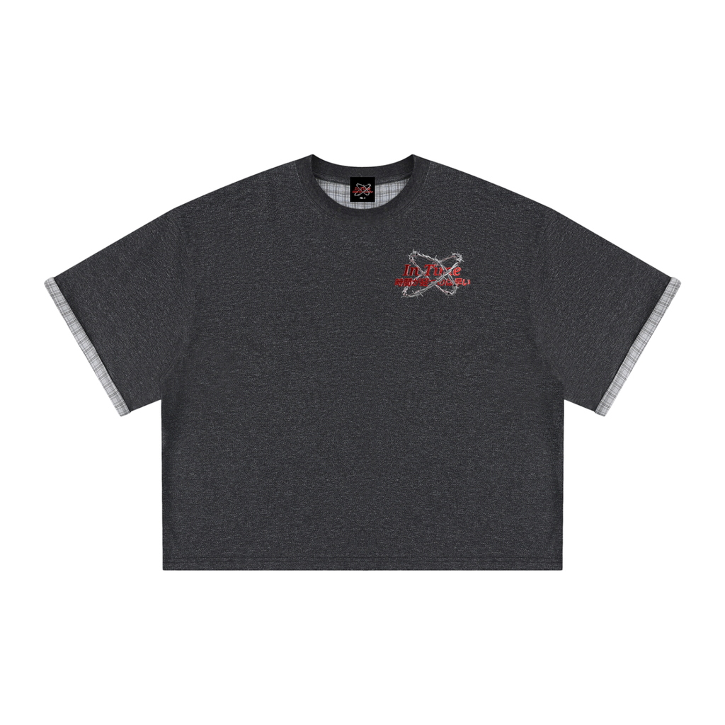 Unisex Boxy Plaid-Lined Double-Face T-Shirt