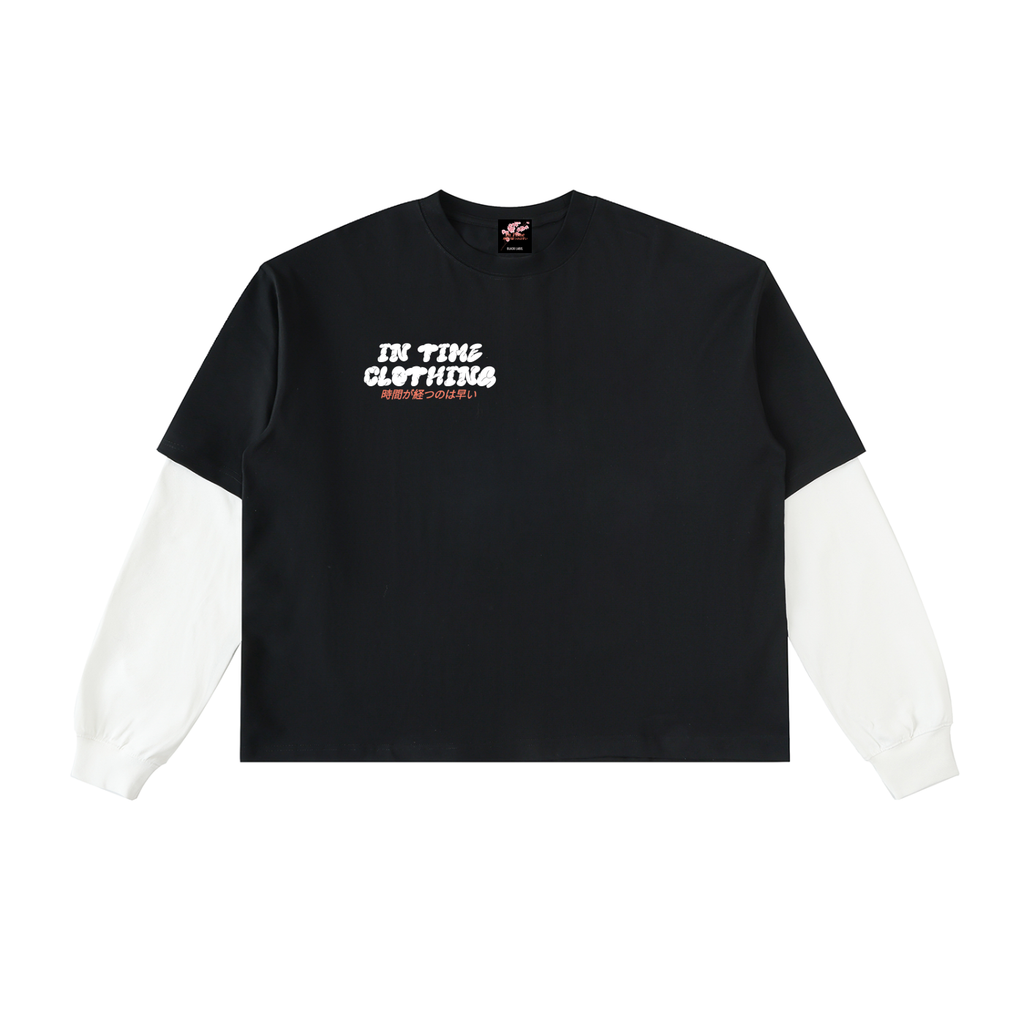 Layered Contrast Sleeve Cotton T-Shirt